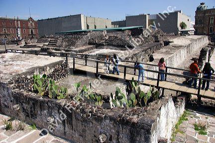 The ruins of the Great Pyramid, Templo Mayor, in Mexico City, Mexico.  Also called the Plaza of Three Cultures.