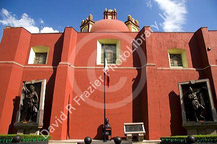 The rear exterior of the Palacio de Mineria in Mexico City, Mexico.