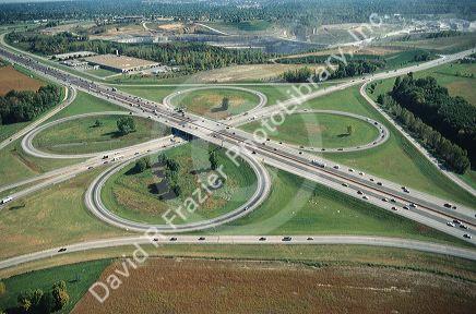 Freeway interchange on Interstate 70 near St. Louis, Missouri.