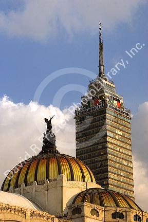 The top of the Torre Latinoamericana building and the Palace of Fine Arts in Mexico City, Mexico.
