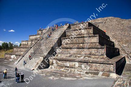 Tourists visit the Pyramid of the Moon at Teotihuacan in the State of Mexico, Mexico.