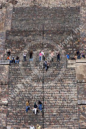 Tourists walk up and down the steps of the Pyramid of the Moon at Teotihuacan in the State of Mexico, Mexico.