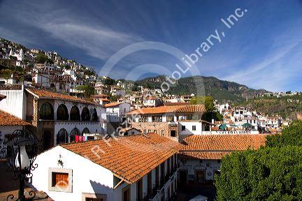 Red tile roofed homes at Taxco in the State of Guerrero, Mexico.
