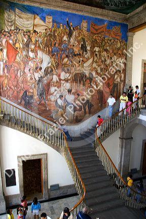 Mural and staircase in the Chapultepec Castle in Mexico City, Mexico.