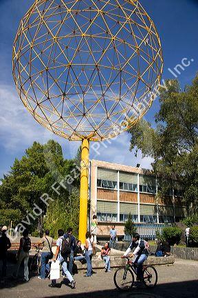 Students at the entrance to the National Autonomous University of Mexico Faculty of Architecture in Mexico City, Mexico.