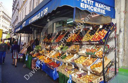 Fruit and vegetable stand in Paris, France.
