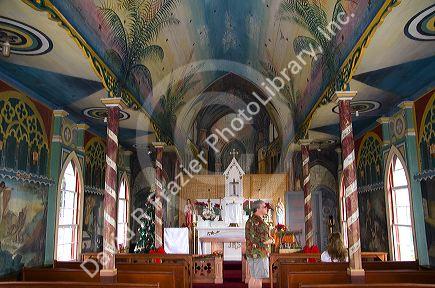 The painted interior of Saint Benedict Catholic Church located in Captin Cook on the Big Island of Hawaii.