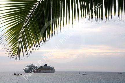 Norwegian Cruise Line, Pride of America cruise ship at sunset in the Pacific Ocean off the coast of the Big Island of Hawaii.
