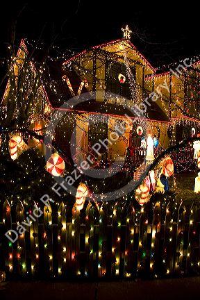 Holiday Season light display on a residential home in Boise, Idaho.