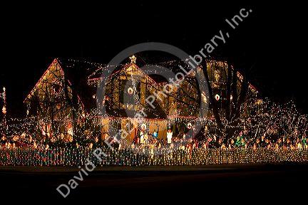 Holiday Season light display on a residential home in Boise, Idaho.