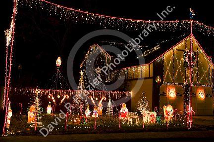 Holiday Season light display at a residential home in Boise, Idaho.