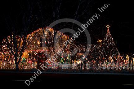 Holiday Season light display on a residential home in Boise, Idaho.