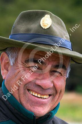 Portrait of a Park Ranger at the Tierra del Fuego National Park on the Argentine part of the island of Tierra del Fuego.