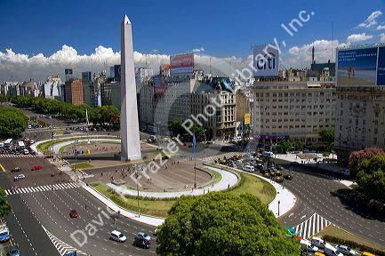 The Obelisk at the Plaza de la Republica in Buenos Aires, Argentina.