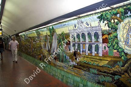 Tile mural in a Buenos Aires Metro station in Argentina.
