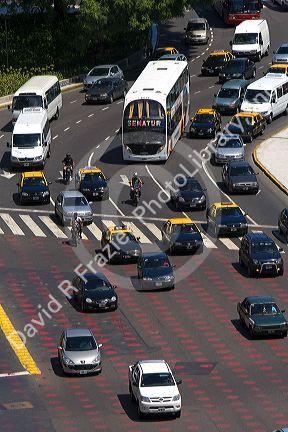 Traffic on the Avenida 9 de Julio in Buenos Aires, Argentina.