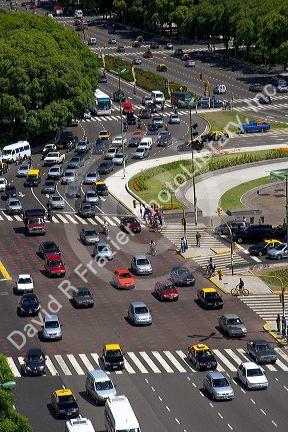 Traffic along the Avenida 9 de Julio in Buenos Aires, Argentina.