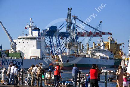 Container ships docked at the Port in Valparaiso, Chile.