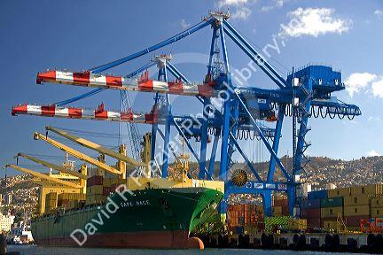 Cape Race container ship docked in the Port at Valparaiso, Chile.