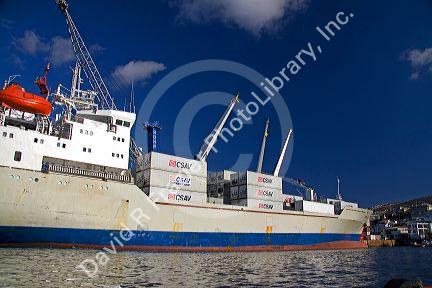Container ship docked in the Port at Valparaiso, Chile.