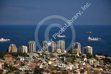 Ships off the coast of Valparaiso, Chile.