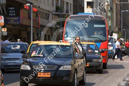 Traffic street scene in Santiago, Chile.