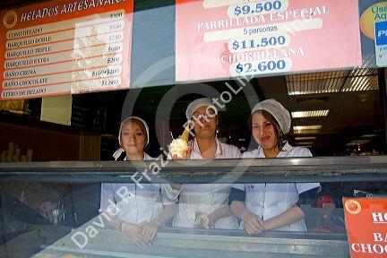 Girls selling gelato in Santiago, Chile.