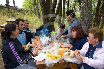 Family having a picnic in Los Glaciares National Park in Patagonia, Argentina.