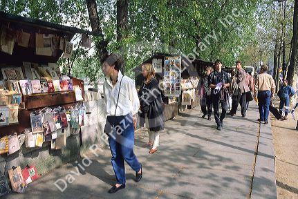 Bookseller stalls along the river Seine in Paris, France.
