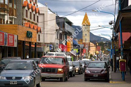 Street scene at Ushuaia on the island of Tierra del Fuego, Argentina.