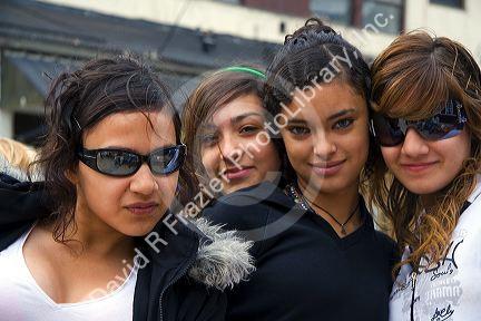 Teenage girls in the city of Ushuaia on the island of Tierra del Fuego, Argentina.