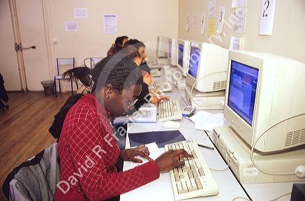 Students in a computer class at the Sorbonne in Paris, France.
