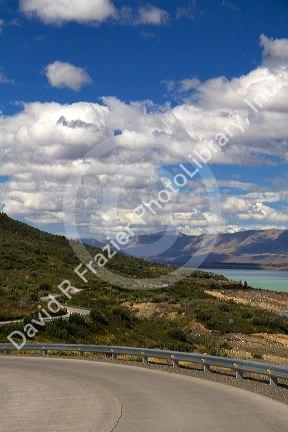 Highway along Lake Argentino near El Calafate, Patagonia, Argentina.