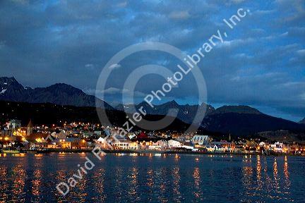The harbor and city of Ushuaia on the island of Tierra del Fuego, Argentina.