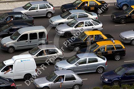 Traffic on Ninth of July Avenue in Buenos Aires, Argentina.