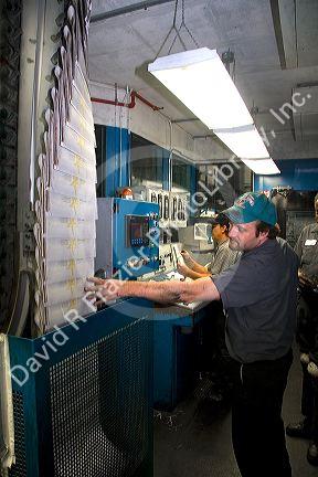 Control room of the rotary printing press for the Houston Chronicle in Houston, Texas.