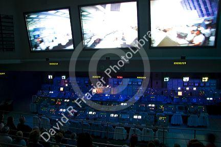 NASA control room for the Apollo 11 manned mission to land on the moon, located in the John F. Kennedy Space Center in Cape Canaveral, Florida.
