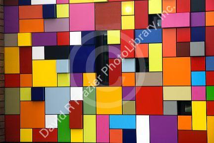 Synchronicity of Color public art installation by Margo Sawyer at Discovery Green public park in Houston, Texas.