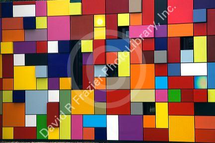 Synchronicity of Color public art installation by Margo Sawyer at Discovery Green public park in Houston, Texas.