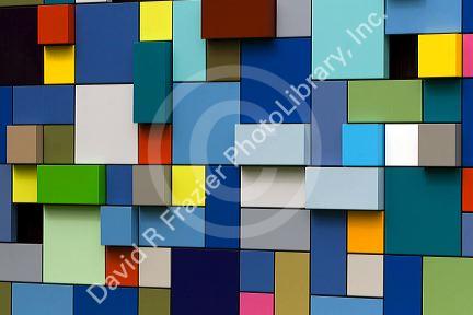 Synchronicity of Color public art installation by Margo Sawyer at Discovery Green public park in Houston, Texas.