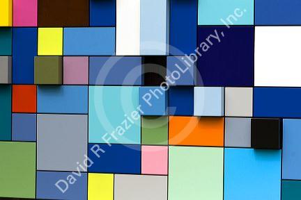 Synchronicity of Color public art installation by Margo Sawyer at Discovery Green public park in Houston, Texas.