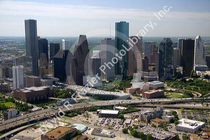 Aerial view of Interstate 45 and downtown Houston, Texas.