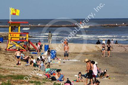 Galveston Beach on the Gulf of Mexico at Galveston, Texas.