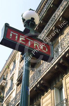 Metro entrance sign in Paris, France.