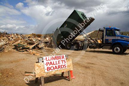 Truck dumping recyclable building materials at the Ada County Landfill in Boise, Idaho.