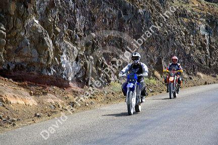 Motorcycles on the road to Swan Falls Dam on the Snake River in Idaho.