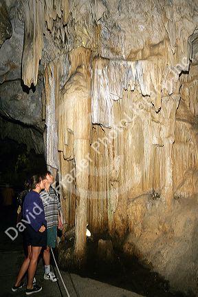 Visitors in the Caves of Nerja close to the town of Nerja in Andalusia, Spain.