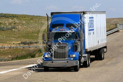 Semi truck traveling on Interstate 84 west near Boise, Idaho.