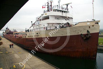 American Victory freighter in the Soo Locks at Sault Ste. Marie, Michigan.