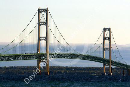 The Mackinac Bridge spanning the Straits of Mackinac at Mackinaw City, Michigan.